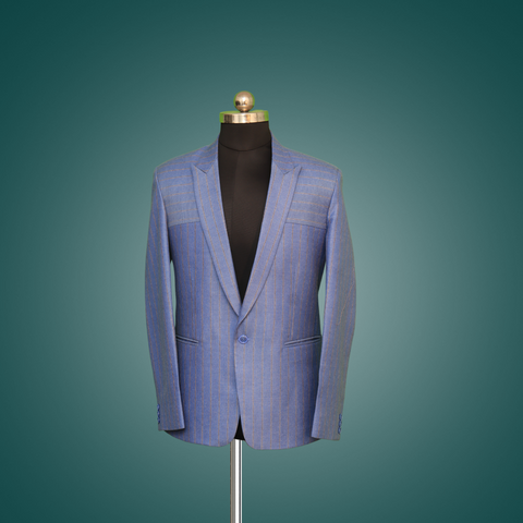 Front View Of Blue Striped Blazer Mens