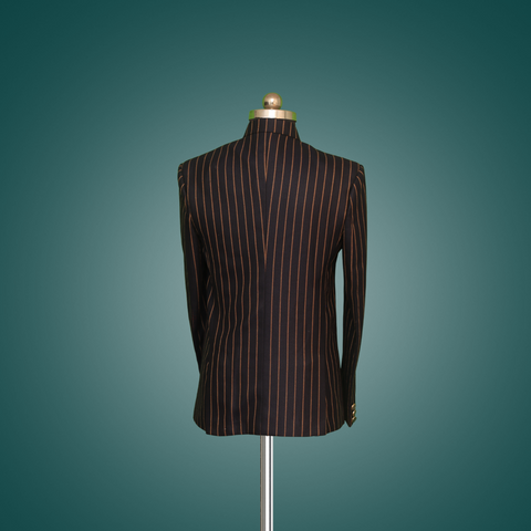 Back View Of Navy Blue Jodhpuri With Brown Stripes